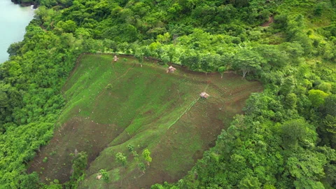 Hillside Farming Plot Rural Sukabumi Java Indonesia Near Ocean Drone Track Left Stock Footage 333471096