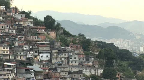 Hillside Homes in the Favela in the Foreground and Downtown Rio De Janeiro in Stockbeeldmateriaal 19707342