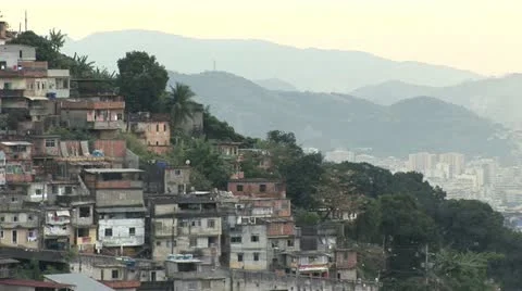 Hillside Homes in the Favela in the Foreground and Downtown Rio De Janeiro in Video stock 19707387