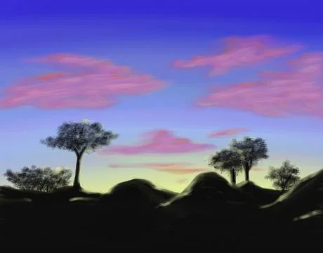 A Hillside at Sunset Stock Illustration