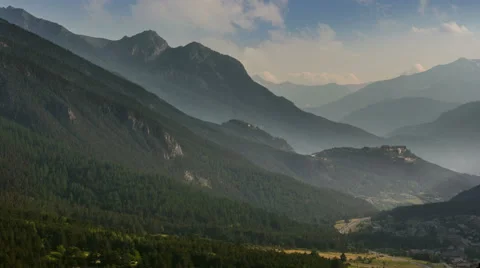 Hilltop forts in alpine mountain pass near Briancon city 4K Stock Footage 53513026