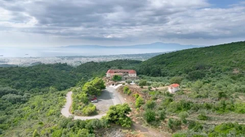 Hilltop Monastery Overlooking Kalamata Bay, Peloponnese, Greece Stock Footage 336564869