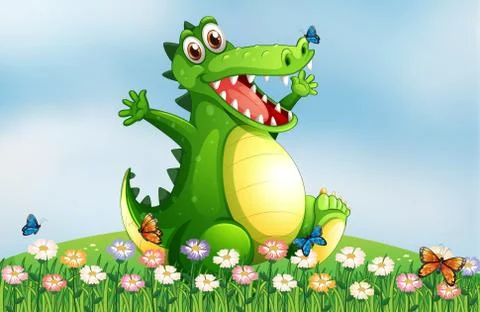 A hilltop with a smiling crocodile Stock Illustration