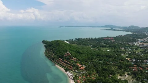 Hilltop view of coastline and clear blue sea. Ko Samui, Thailand. Stock Footage 302129748