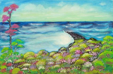 Hilltop view of Peninsula by the ocean Stock Illustration