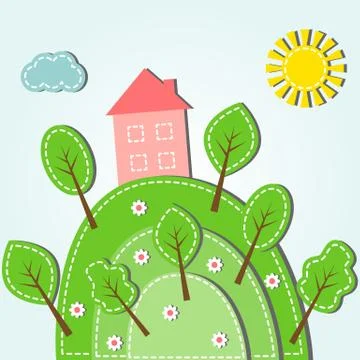 Hilly landscape with house Stock Illustration