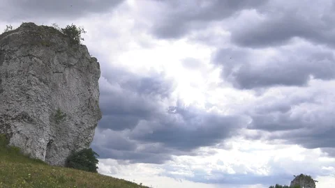The hilly landscape with Jurassic limestone rocks Stock Footage 123528820