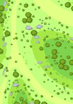 Hilly lawn in the forest. Map. View from above. Countryside rural landscape.  Illustrazione stock
