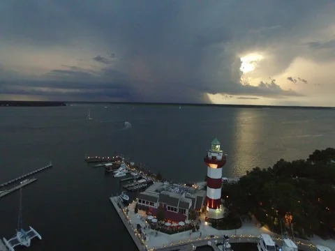 Hilton Head Lighthouse Lightning Stockbeeldmateriaal 77218923