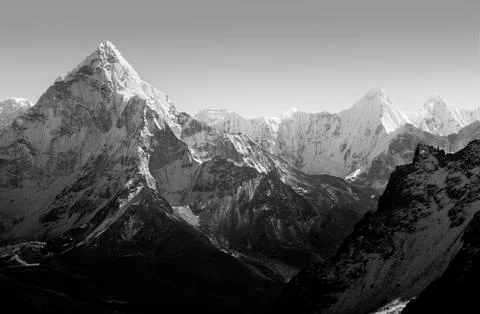 Himalaya mountains black and white Stock Photos