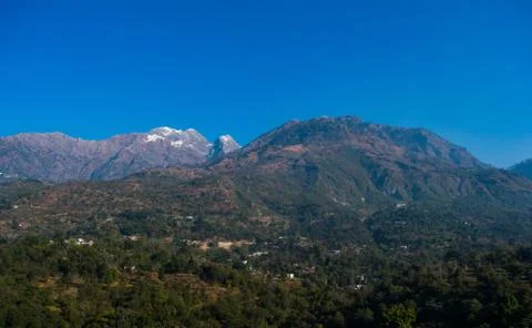 Himalayan mountain range covered with the snow at patnitop a city of Jammu, Stock Photos