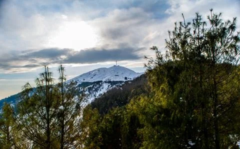 Himalayan mountain range covered with the snow at patnitop a city of Jammu, Stock Photos