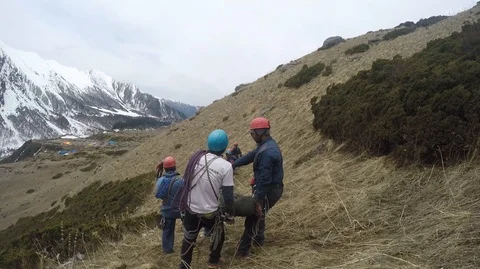 Himalayan Mountaineers at their work 스톡 동영상 110226958