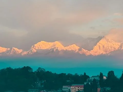 Himalayan Mountains - third highest mountain peak view from Darjeeling during Stock Photos
