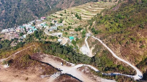 Himalayan Ridge Temple Above Mist Aerial View Stock Footage 337625339