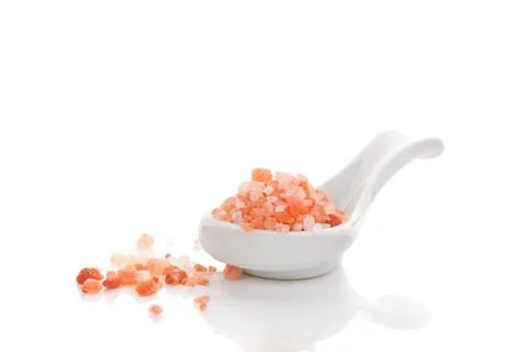 Himalayan salt on spoon. Stock Photos