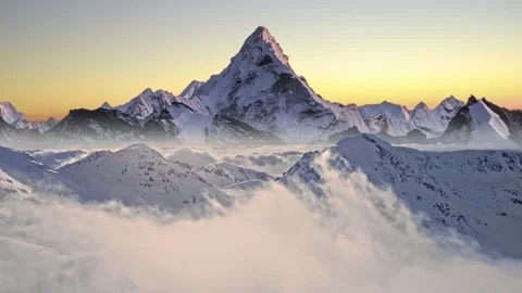 The Himalayas Everest Beautiful Mountain Range Winter Inspiring Landscape Snow Stock Footage