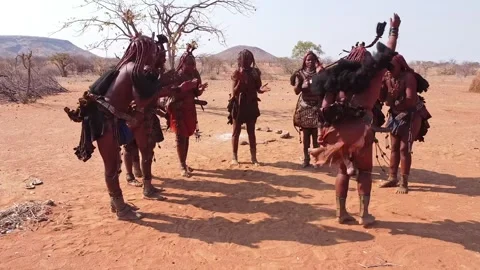 Himba dance in Namibian desert Stock Footage 304965049