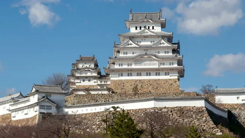 Himeji palace complex on hill top on day timelapse Stock Footage 116681171