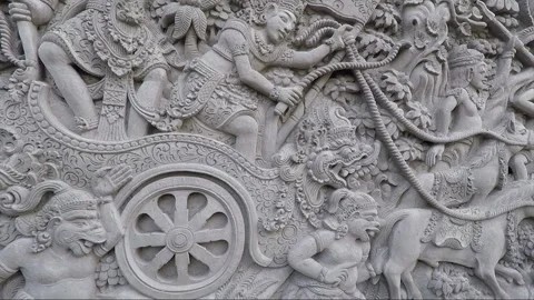 Hindu Bas Relief on the wall, Ubud, Bali, Indonesia Stock Footage 252448933