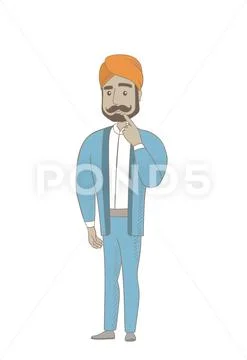 Hindu businessman thinking with finger on chin. Stock Illustration