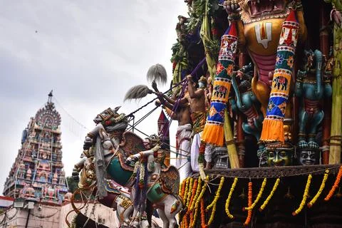 Hindu chariot festival of Sri Narasimha Swamy at Sri Parthasarathy Swamy temple, Stock Photos
