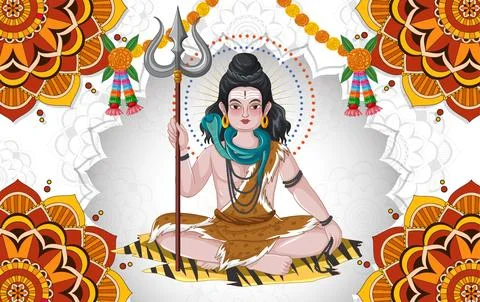 Hindu Deity Lord Shiva Vector Illustration with Trident and Snake Stock Illustration