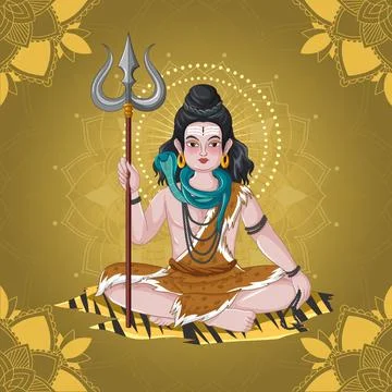 Hindu Deity Shiva Vector Illustration Holding Trident in Meditative Pose Stock-Illustration
