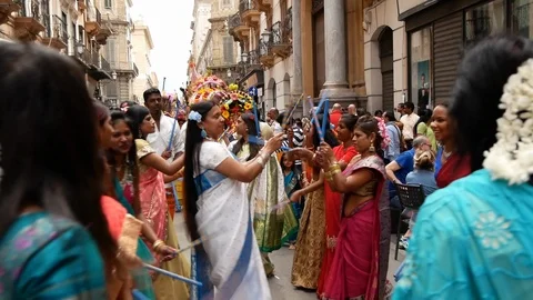 Hindu devotee participate in the procession Stock Footage 90040276