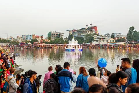 Hindu Devotees Celebrating Chhath Puja Festival Stock Photos