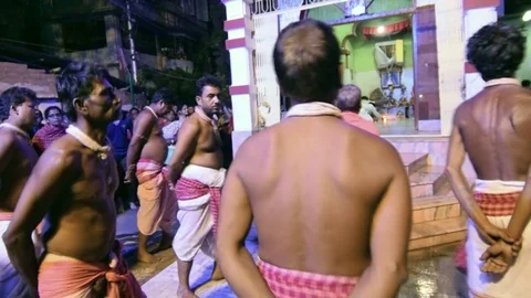 Hindu devotees dancing for Charhak festival, welcoming Bengali new year 1424. Stock Footage