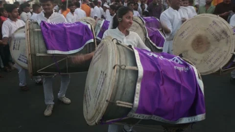 Hindu devotees dancing  singing and play drum Stock Footage 237941640