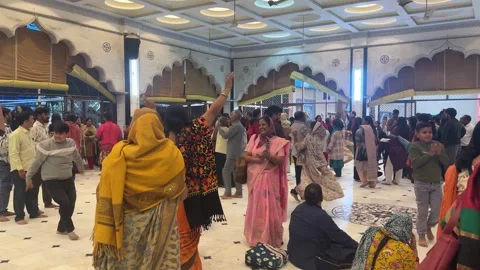 Hindu Devotees Dancing Singing Raman Reti Temple Gokul Bhakti Stock Footage 329167681
