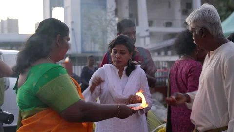Hindu Devotees Get Blessing From Incense At Silver Pot During Thaipusam Festival Stock Footage 234042171