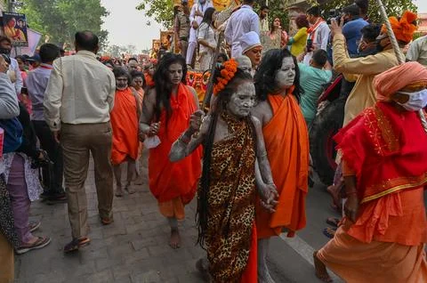 Hindu devotees going for shahi snaan on Kumbhmela. Stock Photos