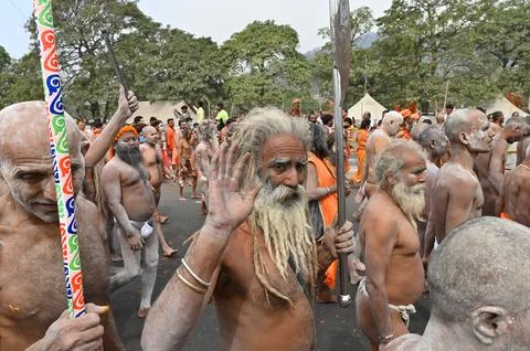 Hindu devotees going for shahi snaan on Kumbhmela. Stock Photos