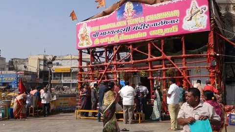 Hindu devotees pray at a temple at Charminar in Hyderabad,India Stock Footage 83637656