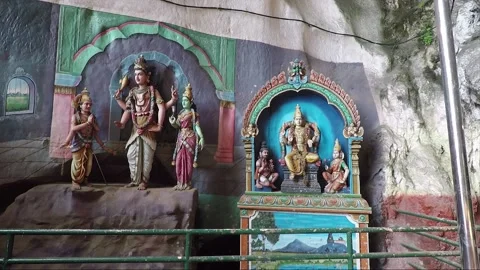 Hindu God statues inside Main Temple cave, Batu caves, Kuala Lumpur, Malaysia Stock Footage 196370874