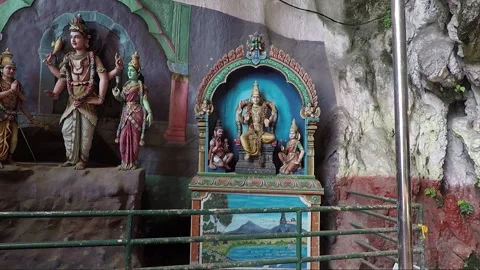 Hindu God statues inside Main Temple cave, Batu caves, Kuala Lumpur, Malaysia Stock Footage 196383617
