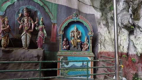 Hindu God statues inside Main Temple cave, Batu caves, Kuala Lumpur, Malaysia Stock Footage 196383618