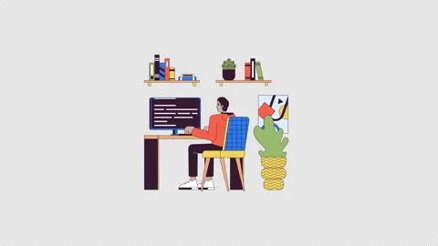 Hindu male programmer working on computer line 2D character animation Stock Footage 272752209