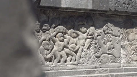 Hindu Relief at Prambanan temple, Java, Indonesia Stock Footage 151798575