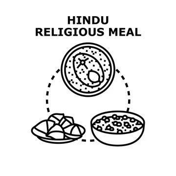 Hindu religious meal concept representing traditional cuisine Stock Illustration