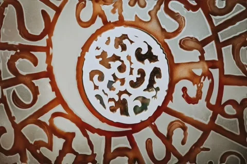 Hindu Symbolic pattern with circles and lines. Geometic round Background. Golden Stock Footage 215484788