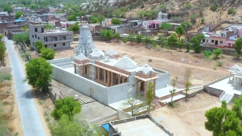 Hindu Temple Complex in Semi-Arid Hills Stock Footage 322977645