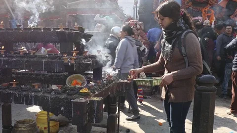 At Hindu Temple Stock Footage 73439496