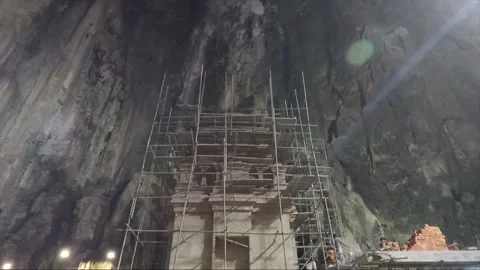 Hindu temple inside Main cave, Batu caves, Selangor, Kuala Lumpur, Malaysia Stock Footage 196386555