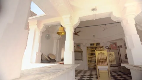 Hindu Temple Interior with Pillars and Bell Stock Footage 324911088
