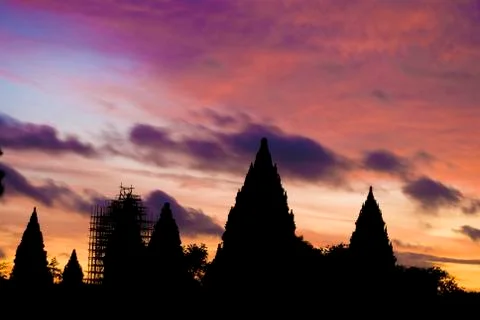 Hindu temple prambanan. indonesia, java, yogyakarta with dramatic sky Stock Photos