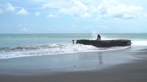 Hindu Temple on a Rock in the Ocean Video stock 74288529